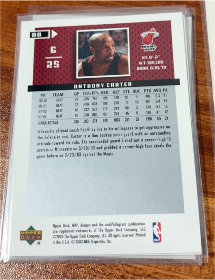 1999-00 Upper Deck #357 Anthony Carter — front