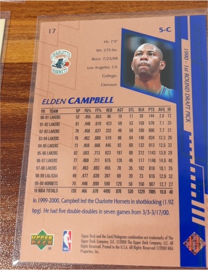 2000 Upper Deck #17 Elden Campbell — front