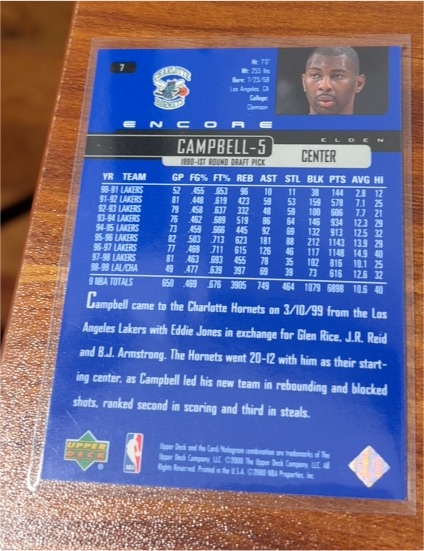 1999-00 Upper Deck Encore #7 Elden Campbell — front
