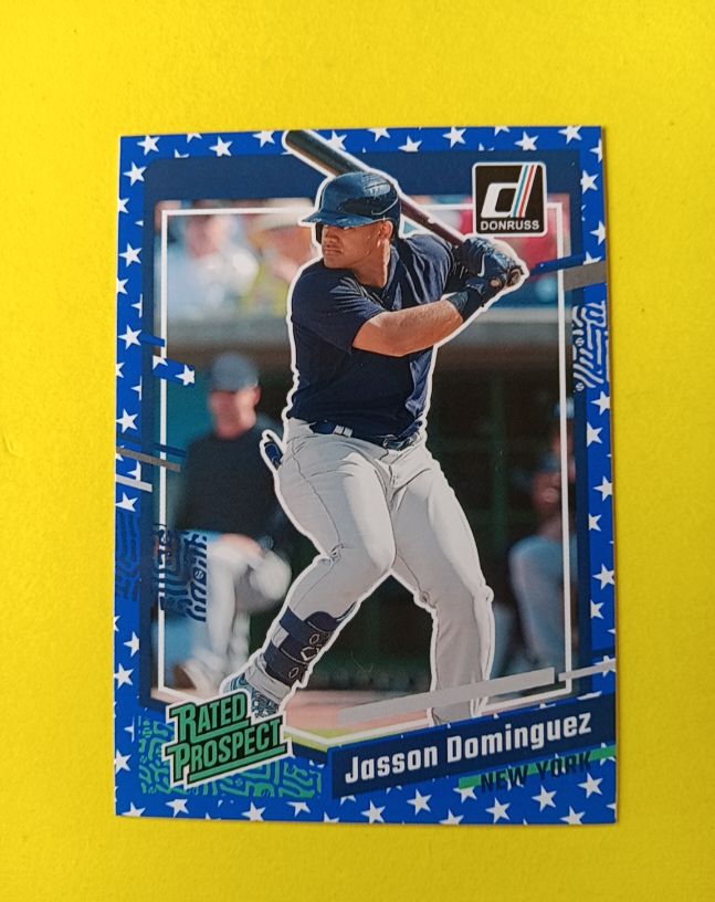 2023 Donruss #89 Jasson Dominguez Rated Prospect Blue Stars — front