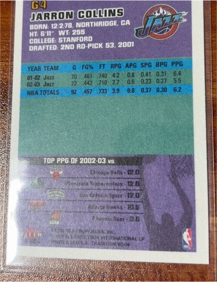 2002-03 Fleer Shoebox #174 Jarron Collins — front