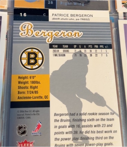 2006 Fleer #16 Patrice Bergeron — front