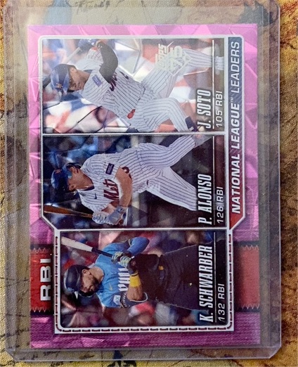 2026 Topps Series 1 #11 NL RBI Leaders Kyle Schwarber / Pete Alonso / Juan Soto — front