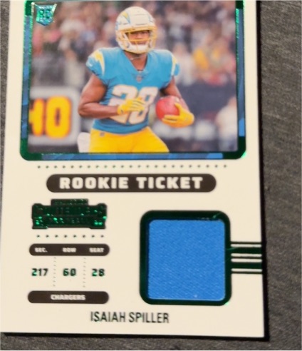 2022 Panini Contenders Rookie Ticket Swatch #RTS-ISP Isaiah Spiller — front