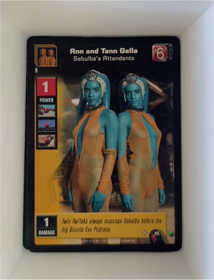 1999 Star Wars Young Jedi CCG #85 Ann and Tann Gella Sebulba's Attendants — front