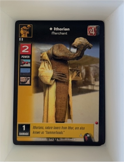 1999 Decipher Star Wars Young Jedi CCG #28 Ithorian Merchant — front