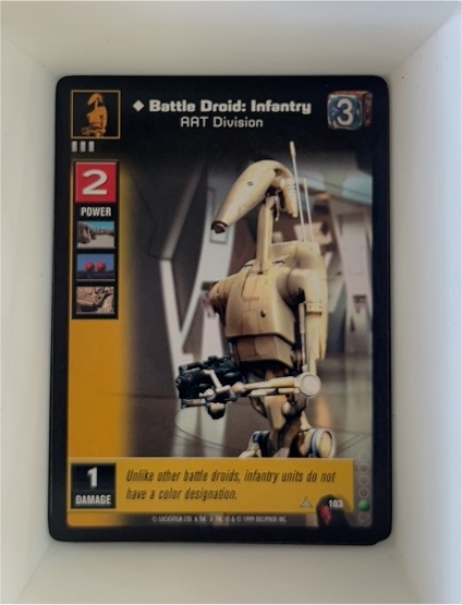 1999 Star Wars Young Jedi CCG #103 Battle Droid: Infantry AAT Division — front