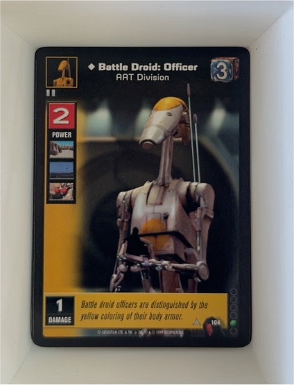 1999 Decipher Young Jedi CCG #104 Battle Droid: Officer, AAT Division — front