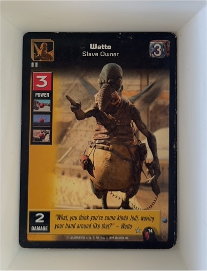 1999 Star Wars Young Jedi CCG #74 Watto Slave Owner — front