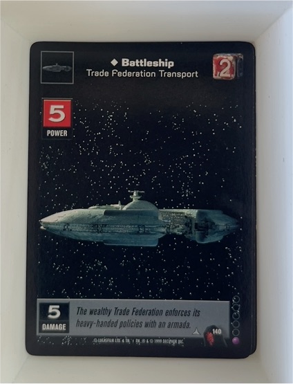 1999 Decipher Young Jedi CCG #140 Battleship, Trade Federation Transport — front