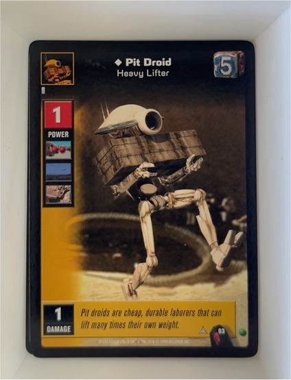 1999 Decipher Young Jedi CCG #93 Pit Droid Heavy Lifter — front