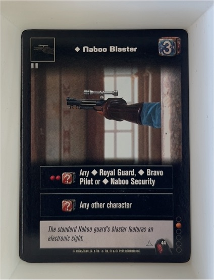 1999 Decipher Star Wars Young Jedi CCG #44 Naboo Blaster — front