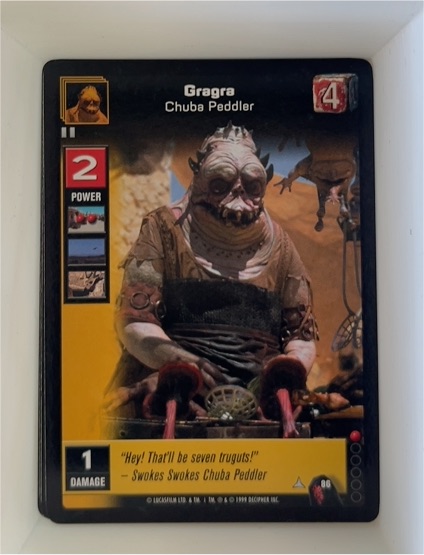 1999 Decipher Star Wars Young Jedi CCG #86 Gragra Chuba Peddler — front