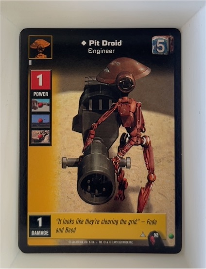 1999 Decipher Star Wars Young Jedi Menace of Darth Maul #92 Pit Droid Engineer — front