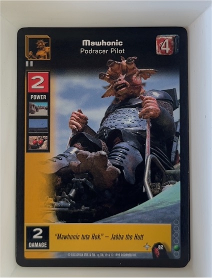 1999 Decipher Young Jedi CCG Mawhonic Podracer Pilot #82 — front