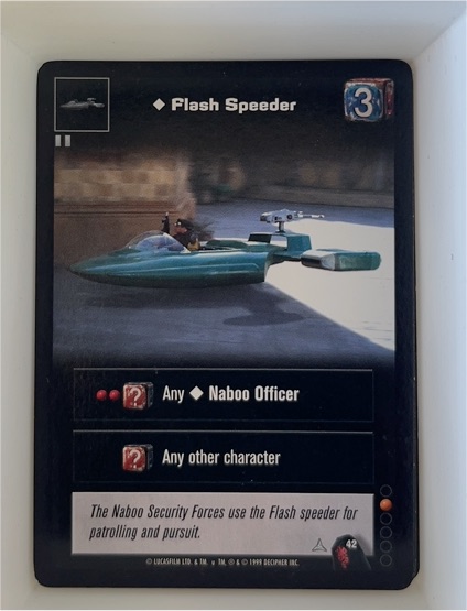 1999 Star Wars Young Jedi CCG #42 Flash Speeder — front