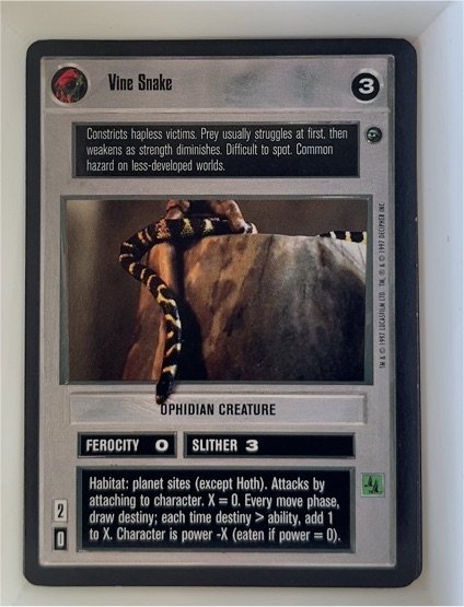 1997 Decipher Star Wars CCG Dagobah #3 Vine Snake — front