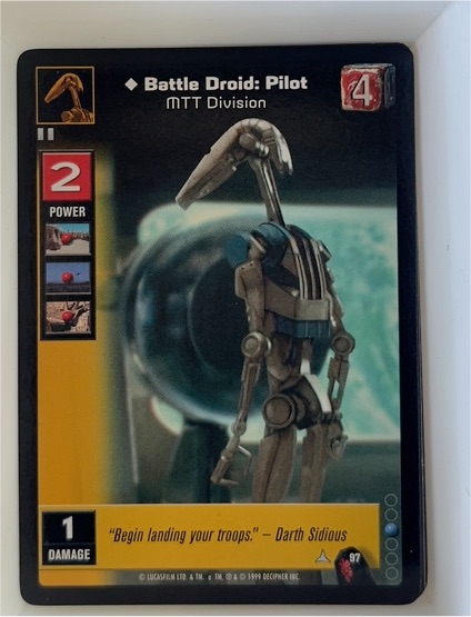 1999 Decipher Young Jedi #97 Battle Droid: Pilot MTT Division — front