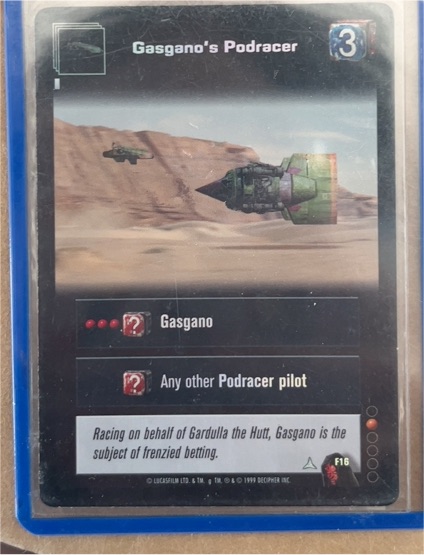 1999 Star Wars Young Jedi CCG Menace of Darth Maul Gasgano's Podracer Foil F16 — front