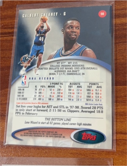 1998-99 Topps Stadium Club #98 Calbert Cheaney — front