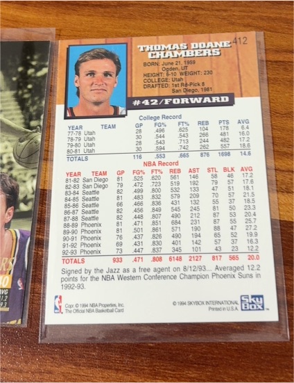 1994 SkyBox #412 Tom Chambers — front