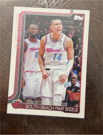 2025-26 Topps #284 Heat Catch Fire: South Beach Pair Sizzle Tyler Herro & Andrew Wiggins — front