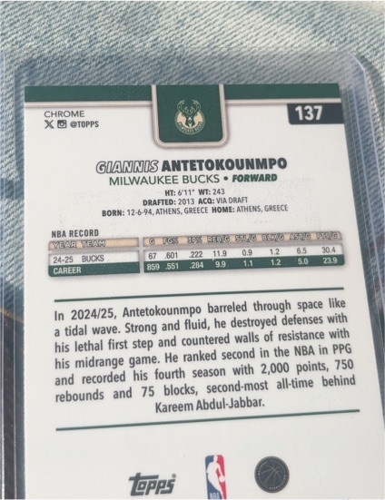 2024-25 Topps Chrome #137 Giannis Antetokounmpo — front