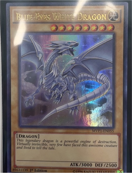 1996 Yu-Gi-Oh! MVP1-EN055 Blue-Eyes White Dragon — front