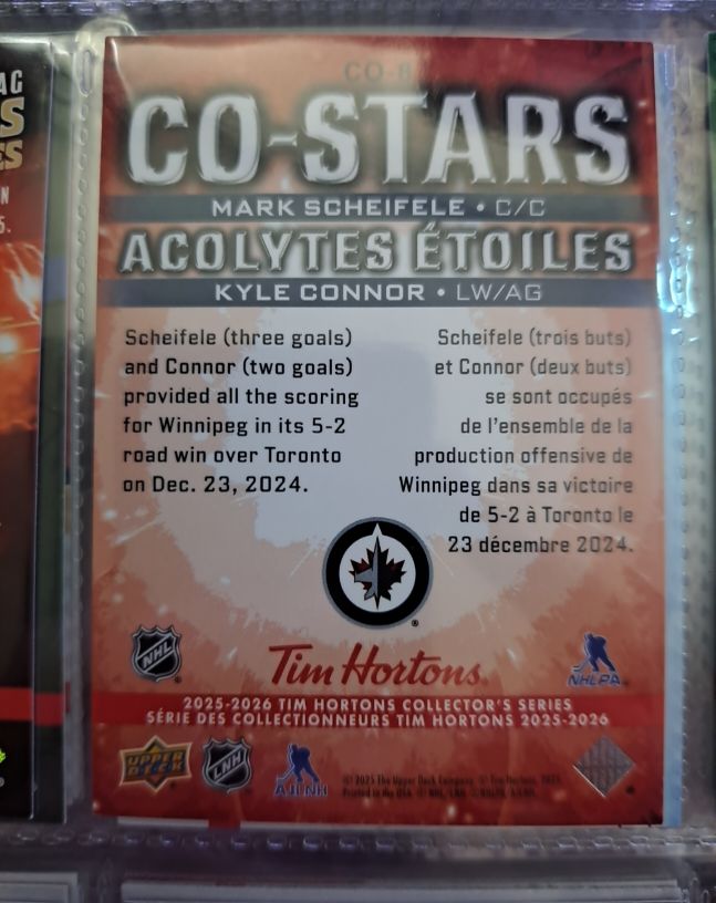 2025-26 Upper Deck Tim Hortons #CO-8 Mark Scheifele & Kyle Connor Co-Stars — front