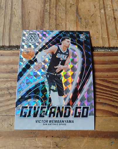 2023-24 Panini Mosaic #12 Victor Wembanyama Give and Go Silver Mosaic Prizm RC — front