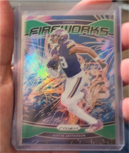 2024 Panini Prizm #8 Justin Jefferson Fireworks Green Prizm — front