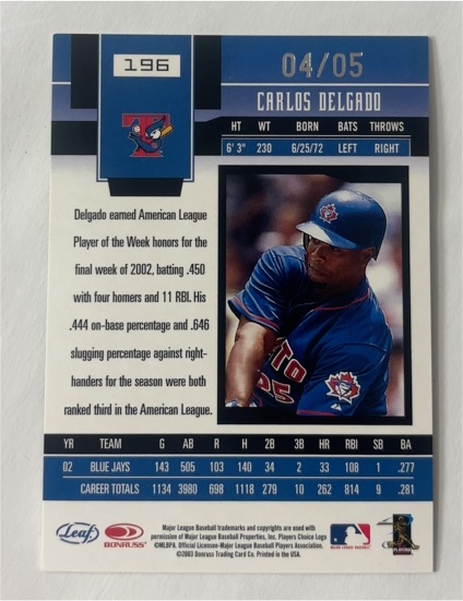 2003 Donruss #196 Carlos Delgado — front