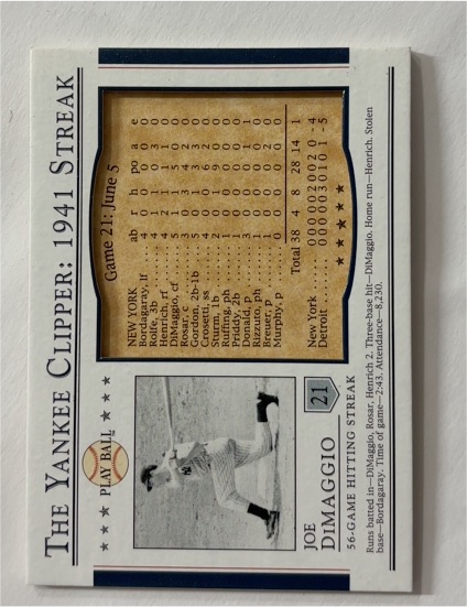 2003 Upper Deck Play Ball The Yankee Clipper: 1941 Streak #S-21 Joe DiMaggio — front
