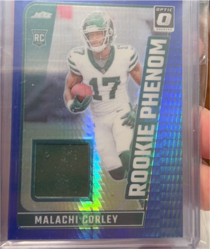 2024 Panini Donruss Optic #RPB-MCY Malachi Corley Rookie Phenom Blue Hyper Prizm Patch — front
