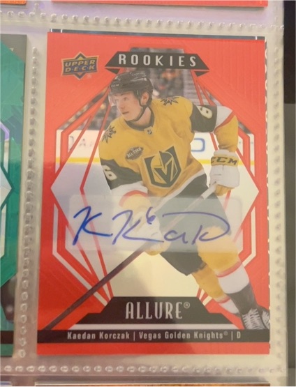 2022-23 Upper Deck Allure Rookies Red Rainbow #123 Kaedan Korczak — front