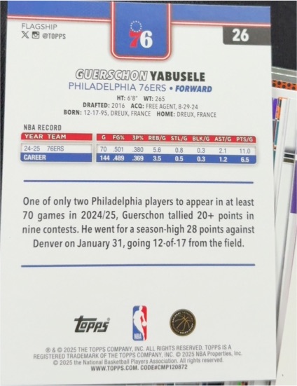 2025-26 Topps Basketball #26 Guerschon Yabusele — front