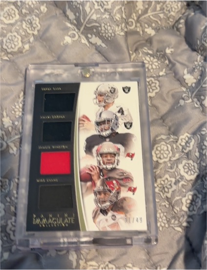 2015 Panini Immaculate Collection Quad Patch Derek Carr Amari Cooper Jameis Winston Mike Evans #31/49 — front