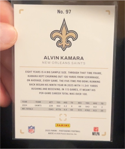2025 Panini Photogenic Football #97 Alvin Kamara — front
