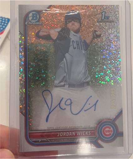 2022 Bowman Chrome 1st Bowman Jordan Wicks Speckle Refractor Auto #/299 — front
