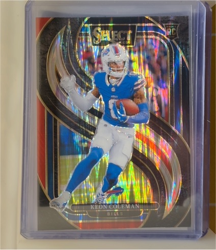2024 Panini Select #153 Keon Coleman Premier Level Red & Blue Shock Prizm Rookie Card — front