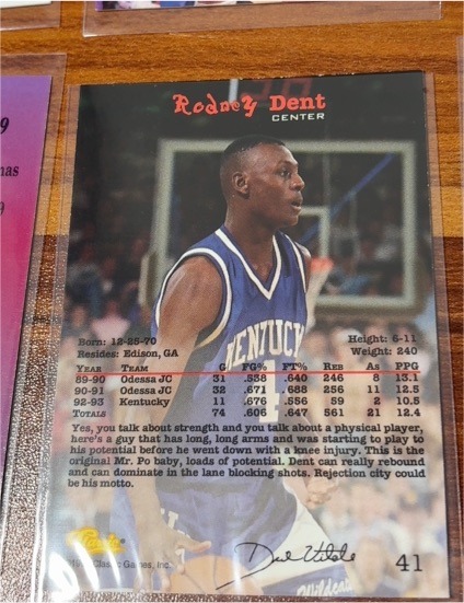 1994 Classic #41 Rodney Dent Kentucky Wildcats — front