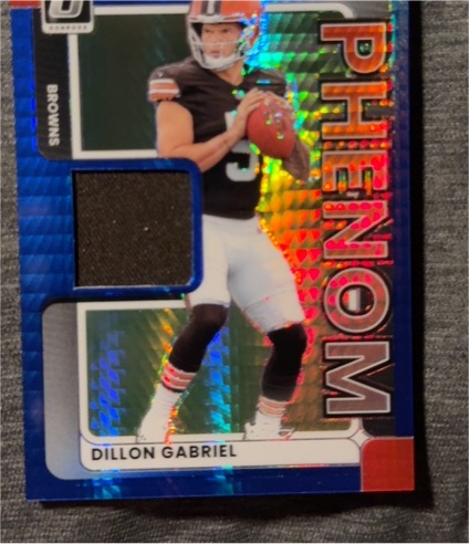 2025 Donruss Optic #RPBH-DGL Dillon Gabriel Rookie Phenom Blue Hyper Prizm Jersey Patch — front