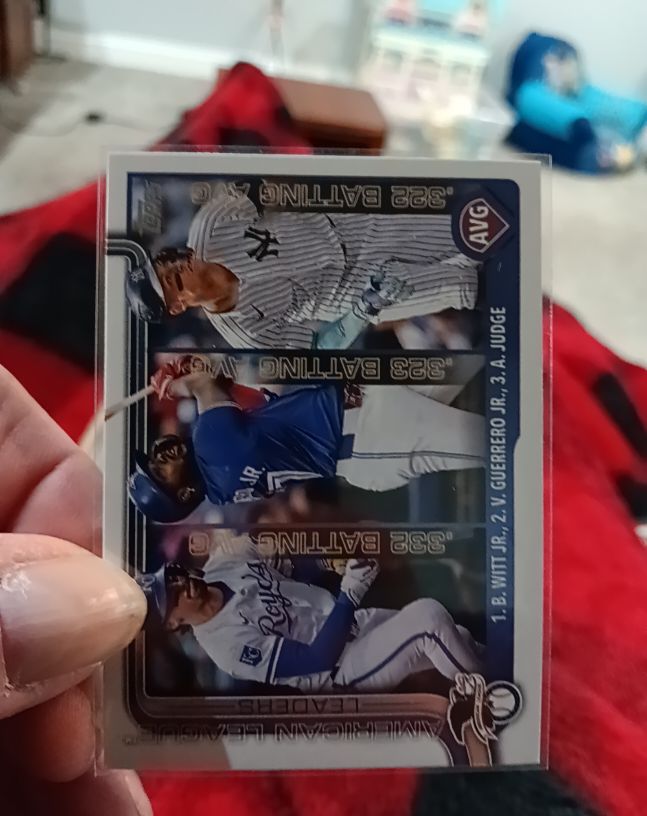 2025 Topps Series 1 #345 Bobby Witt Jr./Vladimir Guerrero Jr./Aaron Judge AL Batting Average Leaders — front
