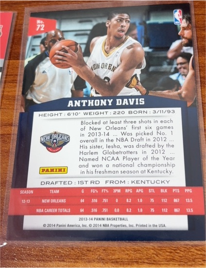 2013-14 Panini #72 Anthony Davis — front