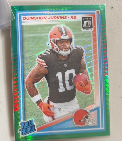 2025 Donruss Optic #252 Quinshon Judkins Green Hyper Prizm Rated Rookie — front