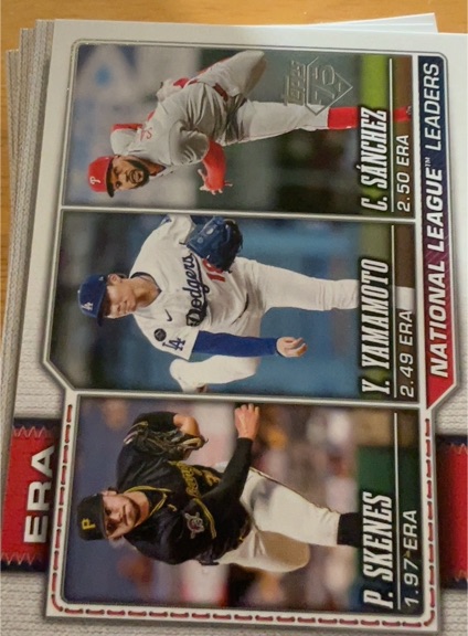 2026 Topps Series 1 #203 NL ERA Leaders Paul Skenes, Yamamoto, Sánchez — front
