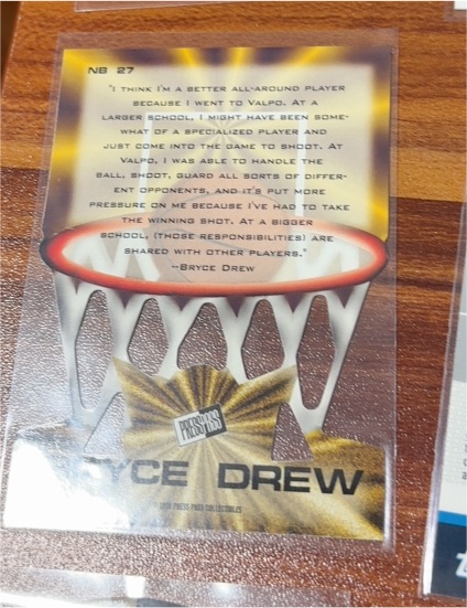 1999 Press Pass In Your Face #27 Bryce Drew — front