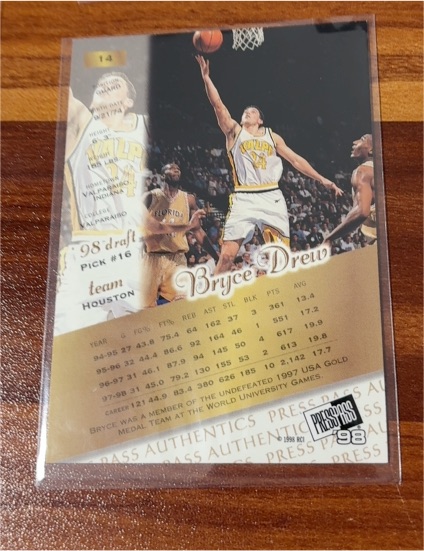 1998 Press Pass Authentics #14 Bryce Drew — front