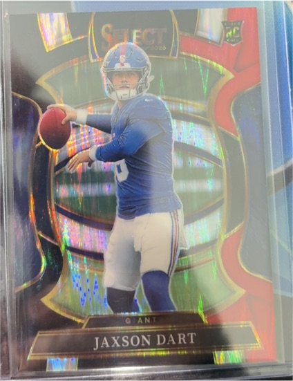 2025 Panini Select #93 Jaxson Dart RC Concourse Level Red & Blue Shock Prizm — front