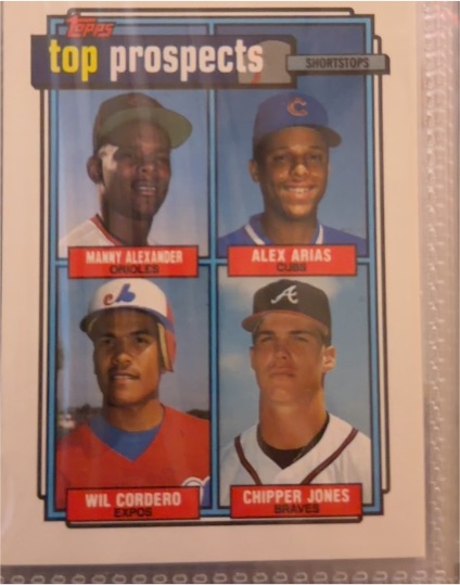 1992 Topps Top Prospects #551 Chipper Jones, Manny Alexander, Alex Arias, Wil Cordero — front